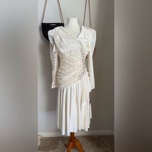 NWT Vintage 80s "Filigree Collection" Sequin Lace Long Sleeve Ruched Dress, 14